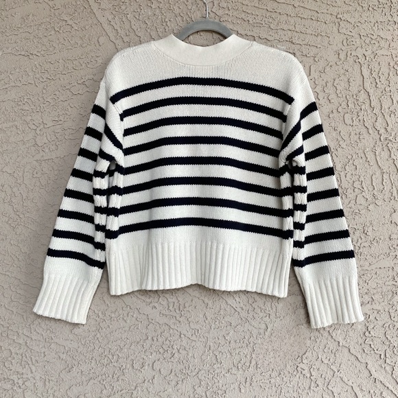SEZANE BLOGGER Classic Navy Ecru Striped Wilson Cardigan Preppy Knit Sweater XXS - Picture 10 of 17